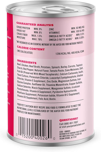 YOUR PET'S KITCHEN Wet Dog Food, Beef Recipe - 13.2 oz Cans (Pack of 6), Made in The USA with Real Beef
