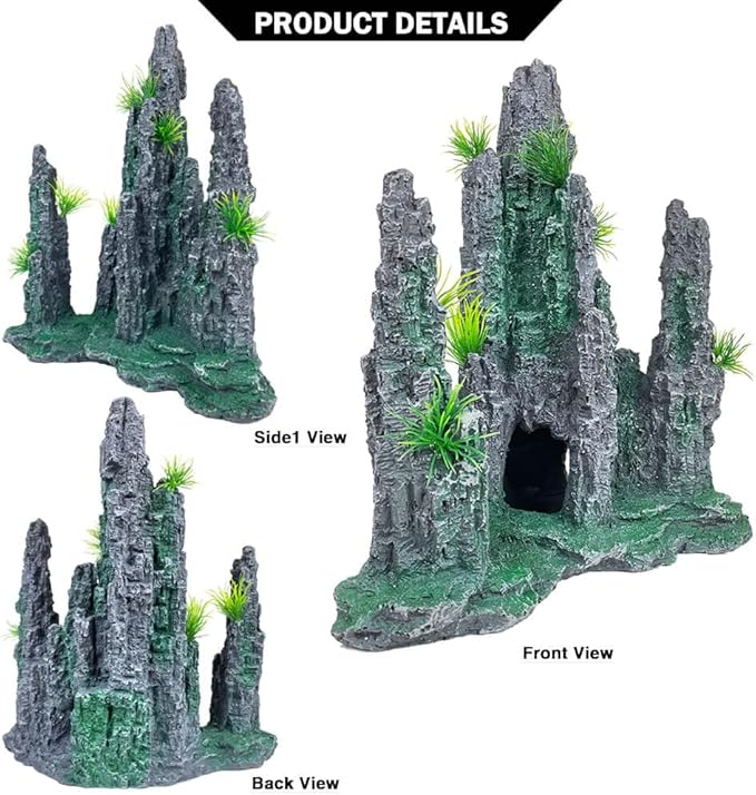 Aquarium Decoration Large and Tall for Fish Tank Rock Thematic Ornaments Aquarium Mountain View Stone Ornaments Aquarium Decor Tree House Cave Fish Tank Decoration - Large