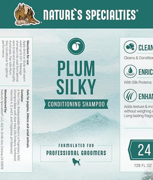 Nature's Specialties Plum Silky Ultra Concentrated Dog Shampoo Conditioner, Makes up to 24 Gallons, Natural Choice for Professional Pet Groomers, Silk Proteins, Made in USA, 1 gal