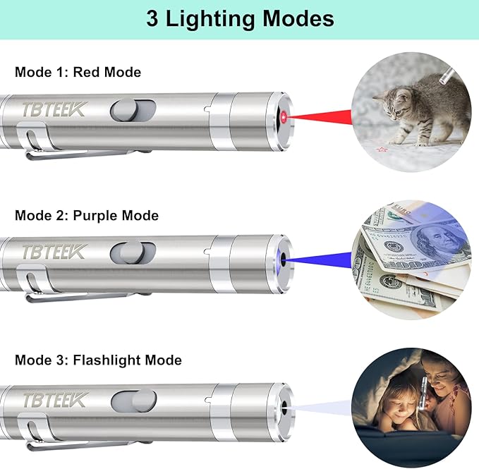 TBTeek Cat Toys, USB Rechargeable Kitten Toy, 3 Light Modes & 5 Adjustable Patterns, Portable Interactive Pet Dog Cat Mouse Toy for Fun Chase Play Exercise（3 Pack）