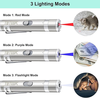 TBTeek Cat Toys, USB Rechargeable Kitten Toy, 3 Light Modes & 5 Adjustable Patterns, Portable Interactive Pet Dog Cat Mouse Toy for Fun Chase Play Exercise