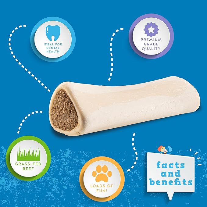 Jack&Pup 5-6" Filled Dog Bones for Large Dogs, Flavored Shin Dog Bones Long Lasting, Stuffed Bone for Dogs, High Protein, Peanut Butter Flavor - 3 Pack