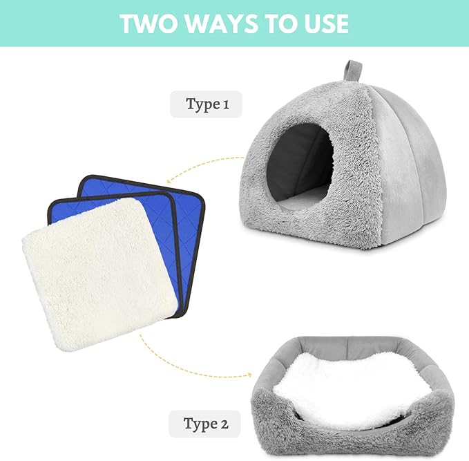 Guinea Pig Bed with 2 Absorbent Leak-Proof Bottom Pee Pad Fleece Small Animal Hideout House Washable Hide Hut for Rabbit Chinchilla Rat Hedgehog