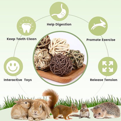 William Craft Bunny Chew Grass Balls, 6 Pcs Rolling Chew Toys for Small Animals, Natural Chew Grass Toys and Bunny Treats for Rabbits, Guinea Pigs, Chinchillas, Hamsters, Mice Teeth Grinding