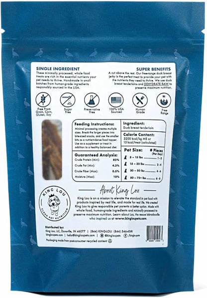 King Lou Pets Duck Jerky Treats – Single Ingredient Dehydrated Duck Breast – USA Made Cat & Dog Snack – High Protein Pet Treat – 1 lb (Prior to Freeze-Drying)