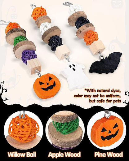 Xylolfsty 3PCS Chinchilla Toys Guinea Pig Bunny Rabbit Chew Toys Teeth Care Grinding Accessories for Small Animals Dwarf Pet Rat Cage Hanging Halloween-Themed