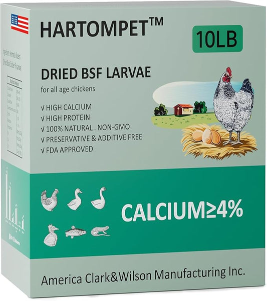 HARTOMPET Better Than Dried Mealworms for Chickens 10 lbs - 85X Calcium Than MealWorms - Non-GMO Chicken Feed Additive & Molting Supplement - black soldier fly larvae Treats for Hens, Ducks, Wild Bird