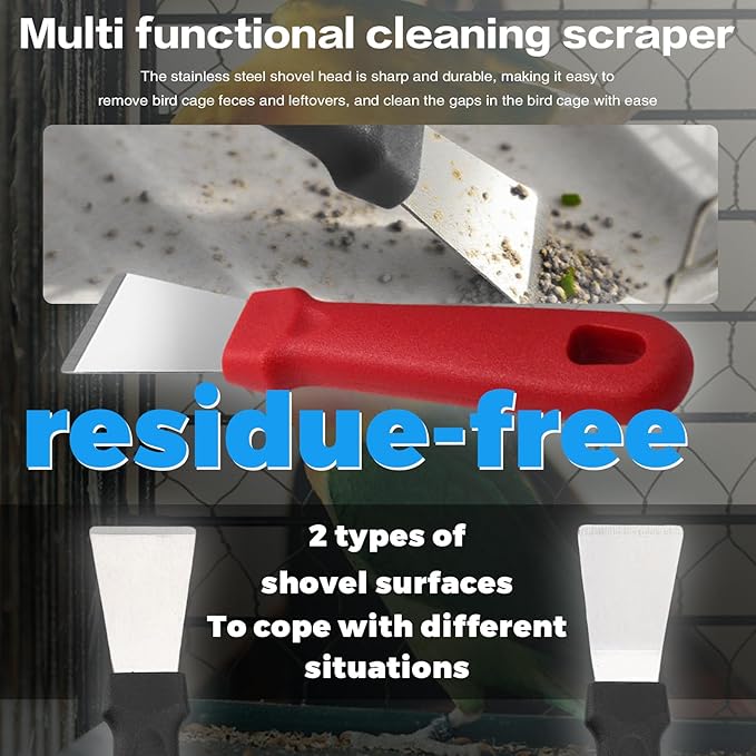 11-Piece Set Bird Cage Cleaner,Small Animal cage Cleaning Tool Plastic and Stainless Steel Cleaning Brush Long Handle Cleaning Brush Spatula Bird Cleaning Bird Drops Multipurpose Cleaning