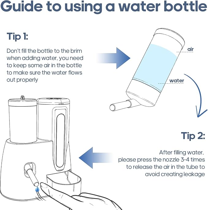 2 in 1 Hamster Water Bottle - Automatic Food Bowl, No Drip Small Animal Water Bottle Dispenser, for Syrian Dwarf Hamsters, Gerbils, Mouse, Hedgehog, Hamster Cage Accessories (White, Large)