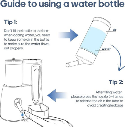 2 in 1 Hamster Water Bottle - Automatic Food Bowl, No Drip Small Animal Water Bottle Dispenser, for Syrian Dwarf Hamsters, Gerbils, Mouse, Hedgehog, Hamster Cage Accessories (White, Large)