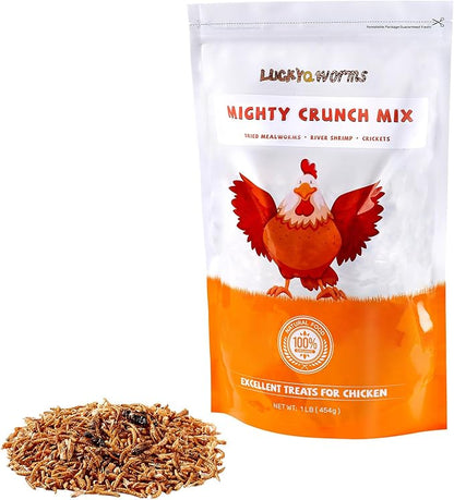 Mighty Crunch Mix Aquatic Turtle Food - 1 Lbs Resealable Bag of High Protein Insect Blend, Dried Mealworms, River Shrimp, Crickets - for Turtles, Reptiles & Amphibians, Chicken, Birds