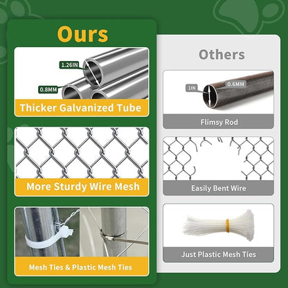 LotFun Large Outdoor Dog Kennel, 10 x 10 FT Heavy Duty Dog Enclosure with Chain Link Fence, UV-Resistant Canopy Cover, Double Lock Security (10 x 10 x 6 in)