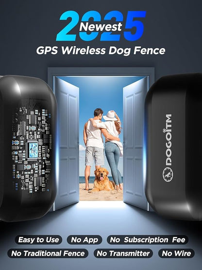 GPS Wireless Dog Fence System, Electric Fence Collar with 3 Warning Modes,Dog Fence for Outdoor Use,Range 65-3290 FT, Waterproof& Rechargeable Pet Containment System for Most Dogs