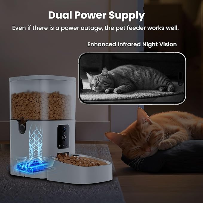 Automatic Cat Feeder with Cameras, 5G WiFi Pet Food Dispenser with 2-Way Audio & Meal Call, 4L Cat Auto Feeder, Easy Setup, App Control, Night Vision, Cloud Storage, AI Pet Motion Capturing