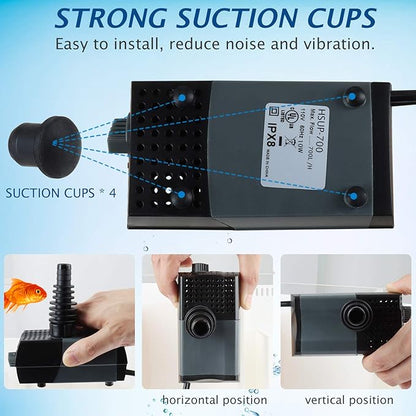 WaterRebirth HSUP700F Versatile Submersible Pump - Fountain Jets for Ponds, Fish Tanks, Water Gardens - Aquarium & Pond Pump (700L/H)