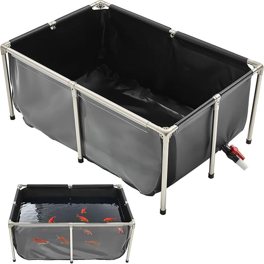 VEVOR KOI Aquarium Tank Above Ground Fish Pond, 127 Gallon Foldable Canvas Fish Pool Pond with Clear Viewing Panel, Outdoor/Indoor No Dig Turtle Goldfish Pond with 304SS Frame and Drain Valve