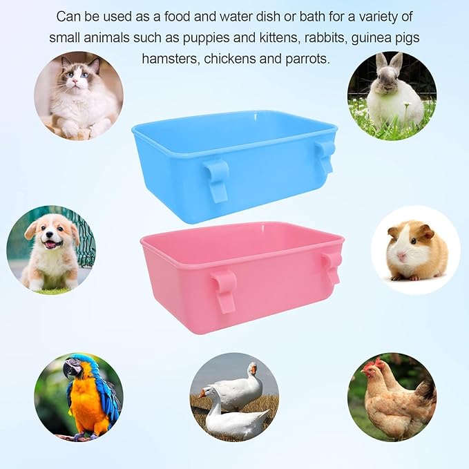 6 Pack Feeder (Blue, Pink), Hanging Feeder,Food and Water Container, Bath Water Bowl Universal for Birds Hamsters Mice Rats Rabbit Guinea Pig Small Pets (M)