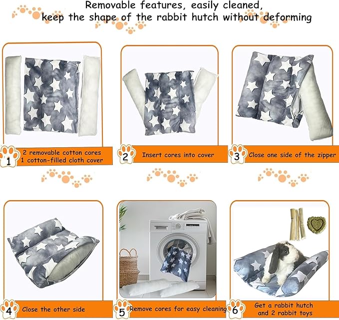 11.8 X 14.2in Removable and Washable Soft Rabbit Bed, Thickened and Softer Bunny Bed, Double-Sided Plush Rabbit Beds,Rabbits Concave Bed,Small Beds for Animals Indoor,Small Gray
