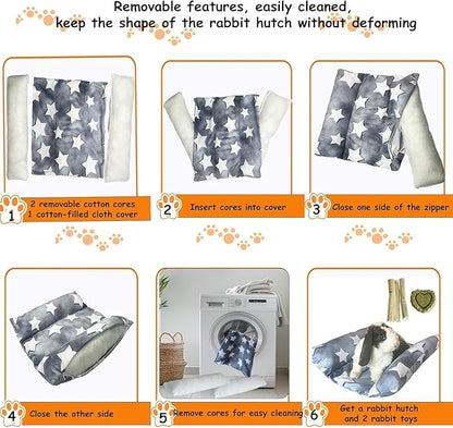 11.8 X 14.2in Removable and Washable Soft Rabbit Bed, Thickened and Softer Bunny Bed, Double-Sided Plush Rabbit Beds,Rabbits Concave Bed,Small Beds for Animals Indoor,Small Gray