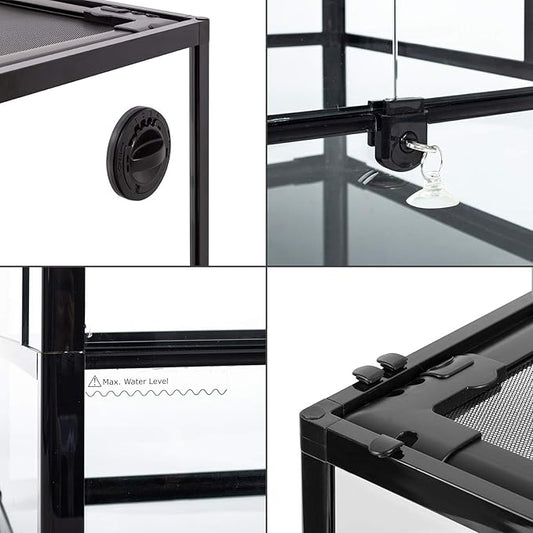 REPTI ZOO Reptile Glass Terrarium, 18" x 18" x 24" Knock-Down Reptile Habitat Tank with Double Hinge Door & Top Screen Ventilation and Side Mesh Ventilation, 30 Gallon Large Reptile Terrarium