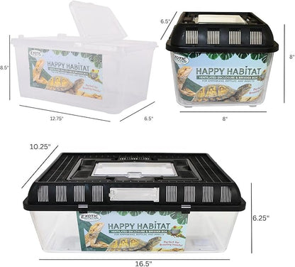 Happy Habitat (Large) - Ventilated Enclosure & Breeder Box - for Live Feeder Insects, Reptiles, Amphibians & Other Small Pets - Durable Plastic Portable Terrarium