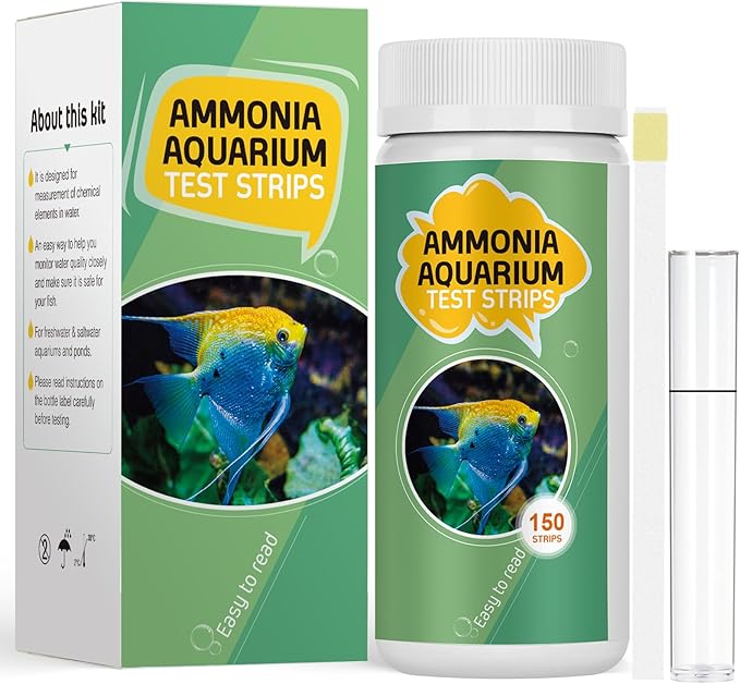 Pawfly Aquarium Ammonia Test Strips, 150 Aquarium Test Strips Accurate Ammonia Test Kit with Test Tube Aquarium Water Test Kit for Fish Tank