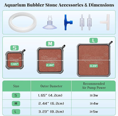 hygger Aquarium Air Stone, 2.44 Inch Nano Air Stone Make Super Tiny Bubble, Ultra Quiet Dissolved Oxygen Diffuser Small Airstone with Stainless Steel Base for Aquarium, Fish Tank & Hydroponic, Square