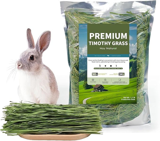 Oven-Baked Timothy Hay for Guinea Pigs, Rabbits & Chinchillas, All Natural High Fiber Food for Digestive Health, 1.1 LB