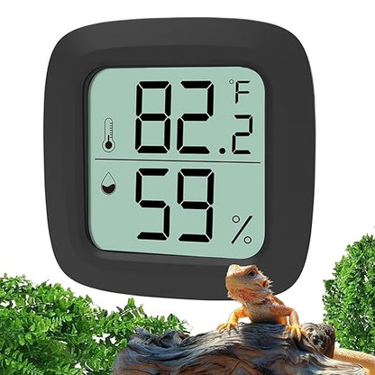 Black Reptile Thermometer and Hygrometer – LCD Digital Temp & Humidity Gauge for Bearded Dragon, Ball Python, Crested Gecko, Tortoise, Frog, Axolotl Tanks
