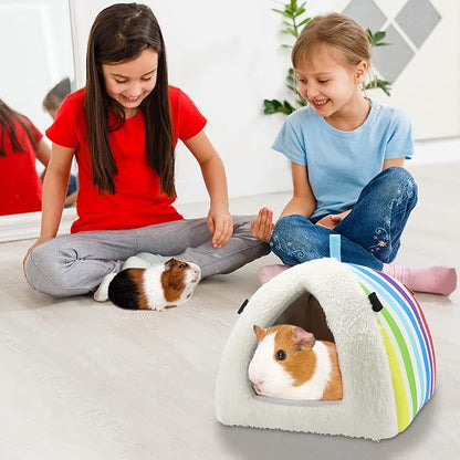 Wontee Guinea Pig Bed Guinea Pig Hideout Cozy Cave House for Hamsters Rats Hedgehog Guinea Pig Cage Accessories (Large, Rainbow)