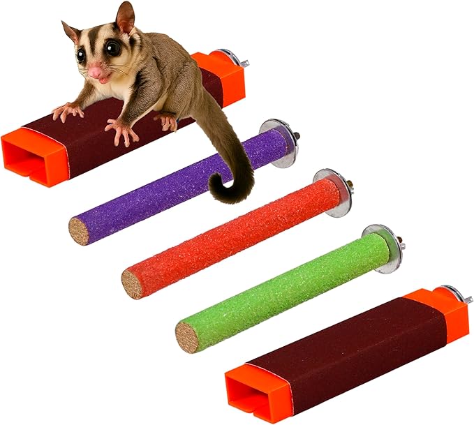 Sugar Glider Toys Sharpening Claws Toys for Bird Cage Accessories Steps Toys Bird Toys for Parrots Small Animal Climbing Steps Scratching Snadpaper for Cages Parakeet perches(Set B)