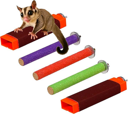 Sugar Glider Toys Sharpening Claws Toys for Bird Cage Accessories Steps Toys Bird Toys for Parrots Small Animal Climbing Steps Scratching Snadpaper for Cages Parakeet perches(Set B)