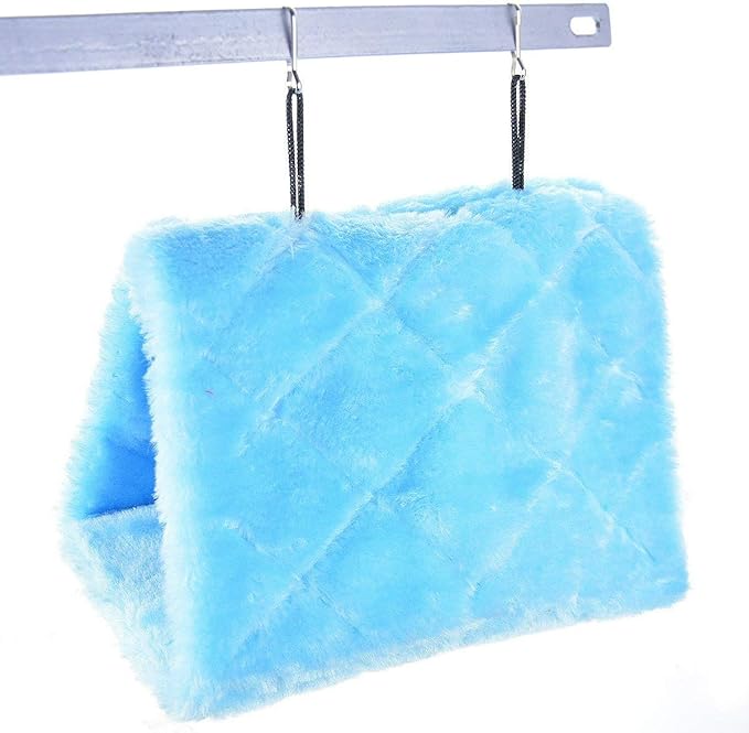 Winter Warm Bird Nest House Shed Hut Hanging Hammock Finch Cage Plush Fluffy Birds Hut Hideaway for Hamster Parrot Macaw Budgies Eclectus Parakeet Cockatiels Cockatoo Lovebird (M, Blue)