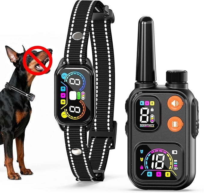 2 in 1 Dog Shock & Bark Collar - 4500FT Remote Collar with Voiceprint Recognition, Beep/Vibration/Shock Modes, 8 Sensitivity Levels, IP67 Waterproof, Portable Training Collar for 5-120lbs Dogs