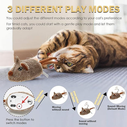 Cat Toys Squeaky Rechargeable Moving Mouse with Dynamic Magic Tail, Automatic Self Play Mouse Interactive Cat Toy for Indoor Cats, Kitten's Electric Multi-Mode Activated Mouse Toy (Brown)