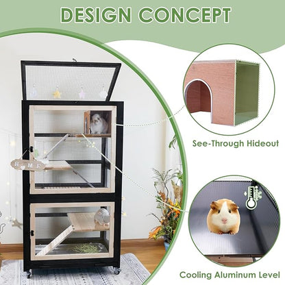 Chinchilla Cage Large Critter Nation Enclosure for Squirrel Chameleon Ferret Rat Guinea Pig Rabbit with Ramps, Chew-Proof Ramps & Slide-Out Tray