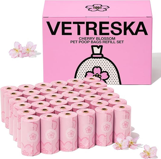 VETRESKA Cherry Blossom Scented Dog Poop Bags, Leak Proof, Extra Thick and Large Pet Waste Bags for Dogs Walking and Cat Litter, 36 Refill Rolls, 540 Poop Bags, Pink