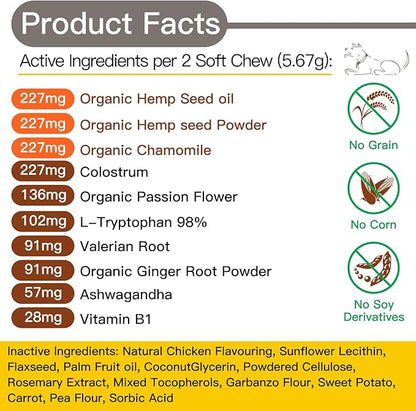 Advanced Calming Chews for Dogs - 240 Count Flavored Soft Chews for Anxiety, Stress & Barking Relief -, Pet Supplement, All Ages & Sizes - (Chicken)