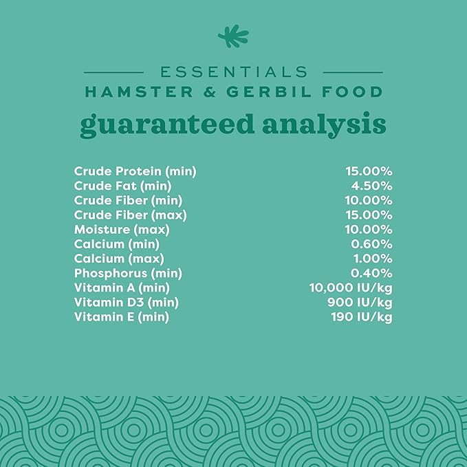 Oxbow Essentials Hamster Food and Gerbil Food, Vitamin & Mineral Rich Daily Diet for Hamsters & Gerbils, Veterinarian Formulated, Small Animal Pet Products, Made in USA, 15 lb Bulk Bag