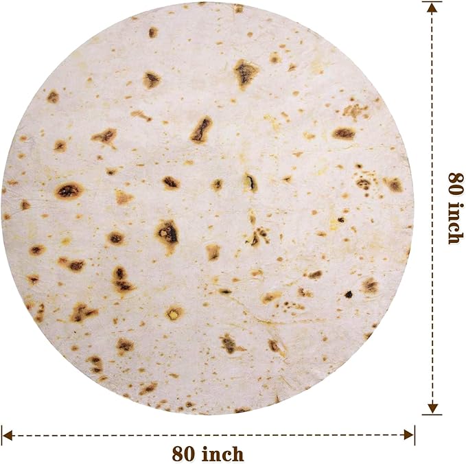 mermaker Burrito Tortilla Taco Blanket 80 inches for Adult Kids, Realistic Tortilla Throw Blanket Funny Gifts for Women Men Teen Boy Girl, Soft Flannel Food Blanket for Christmas Birthday Gifts-Beige