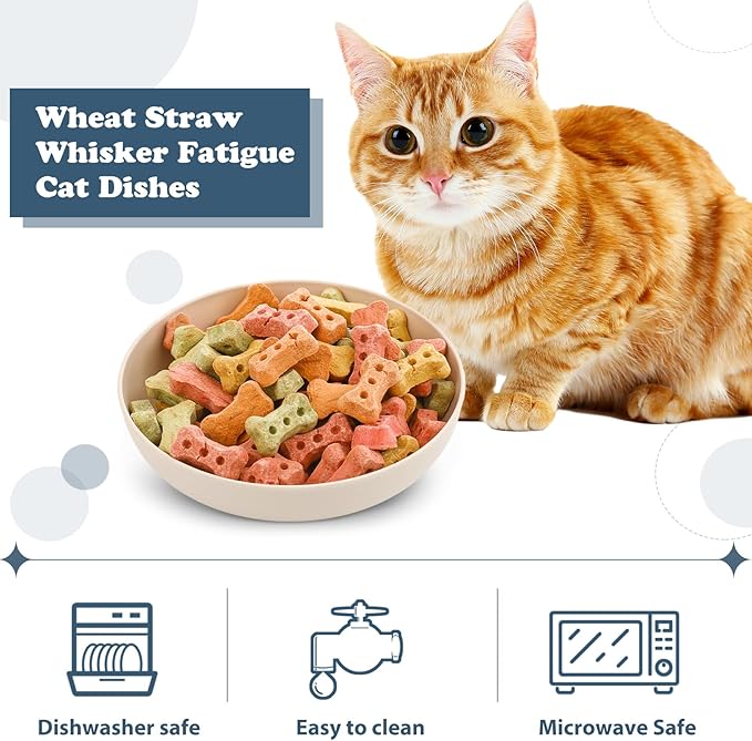 Tioncy 24 Pcs Fatigue Relief Cat Bowl 5.5 Inch Shallow Cat Food Dish Wide and Small Pet Wet Plate Wide Stray Wet Feeding Bowl for Ferrets Feral Short Legged Kitten, Wheat Straw(Four Color,Classic)