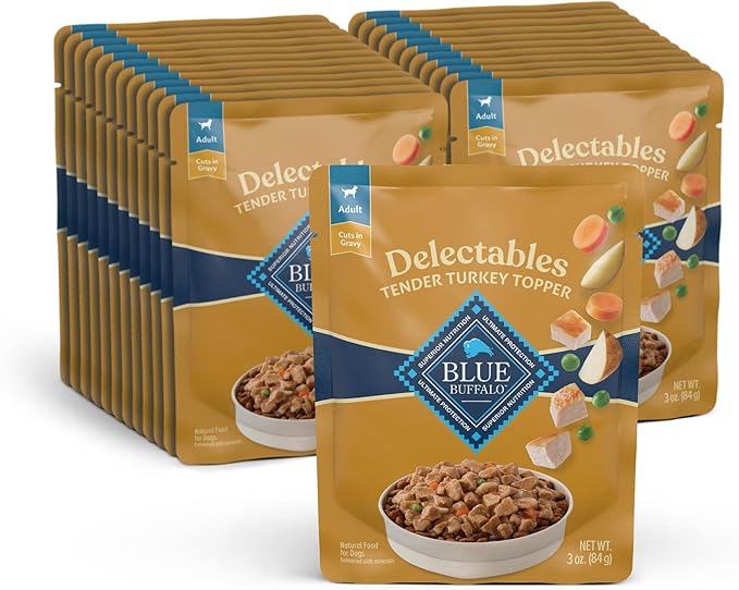 Blue Buffalo Delectables Natural Wet Dog Food Topper, Turkey Dinner 3oz (Pack of 24)