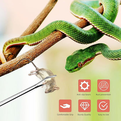 2PCS Reptile Feeding Tongs, Extended Stainless Steel Snake Feeding Tongs, Straight and Curved Feeding Tong, can be used for Snakes, Reptiles, Bathtubs, Aquarium Terrarium Supplies（15 "）