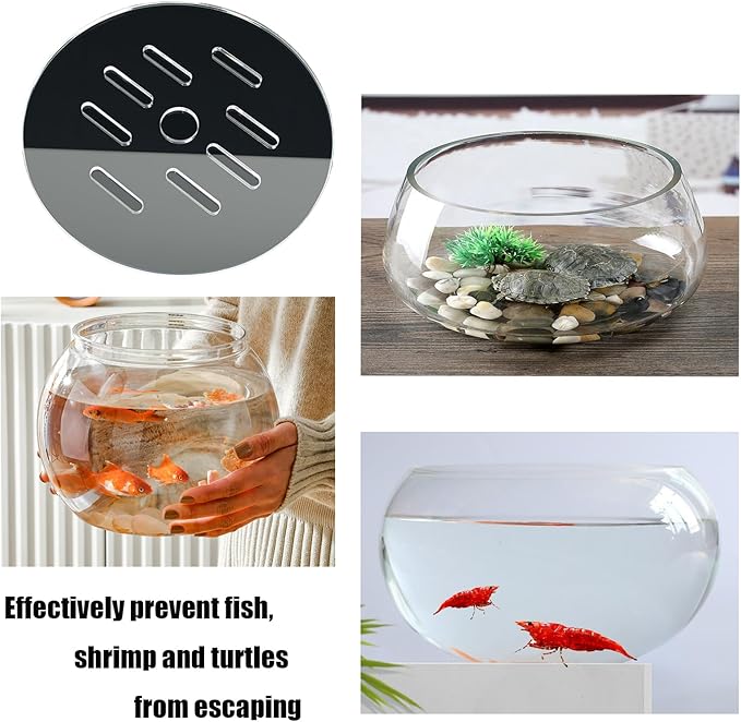 1 Pcs Acrylic Aquarium Anti-Jumping Lid Cover with Hole, Aquarium Cover Lid to Prevent Fish, Reptiles, Shrimp, Turtles from Jumping Out of The Tank, Thick 3mm (Diameter 7.8inch)