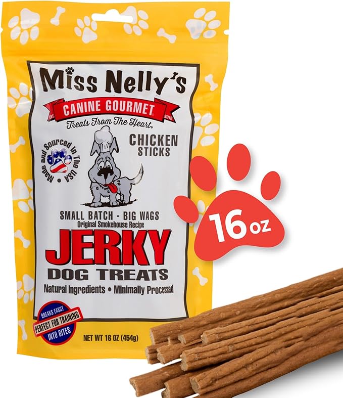 Miss Nelly's - Chicken Jerky Dog Treats - Soft Sticks - USA Made and Sourced - Original Smoke House Recipe - Small Batch Chicken Jerky for Dogs - Minimally Processed - 16 oz. Bag