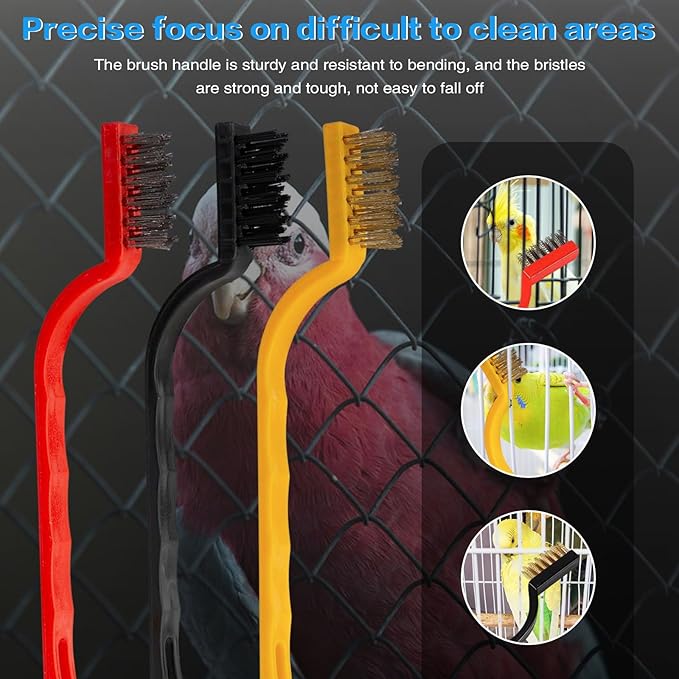 11-Piece Set Bird Cage Cleaner,Small Animal cage Cleaning Tool Plastic and Stainless Steel Cleaning Brush Long Handle Cleaning Brush Spatula Bird Cleaning Bird Drops Multipurpose Cleaning