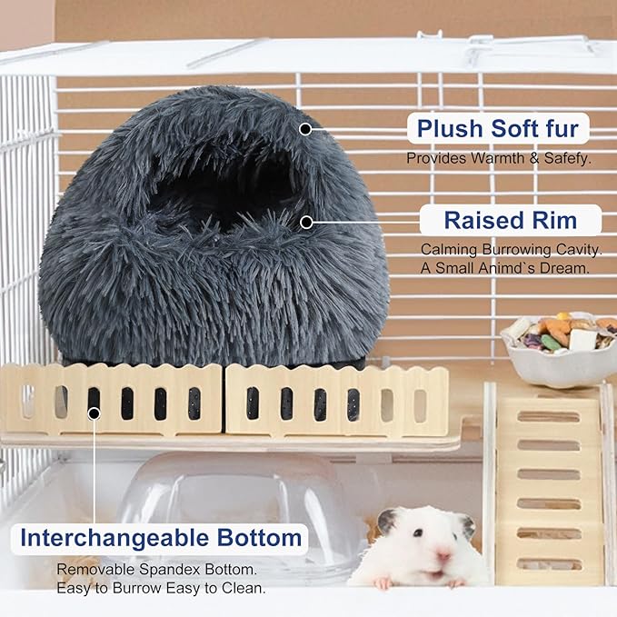 Soothing Guinea Pig Hideout, Doughnut Guinea Pig Bed with Hooded Cover, Washable Hamster Rabbit Bunny Bed, Washable Round Cave Beds for Small Animal Bunny Rabbit Hideout (Black)