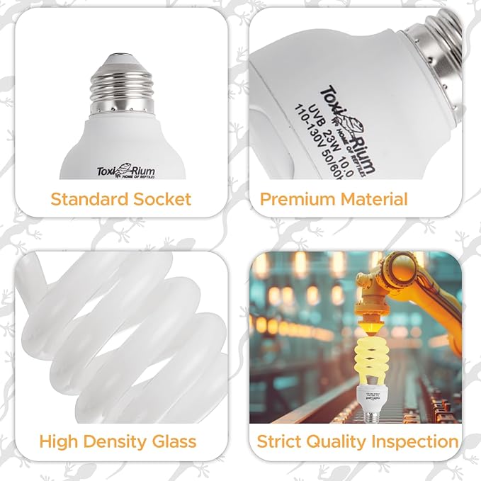 13 W UVA UVB 5.0 Reptile Lights 2Pack Energy Saving Reptile Heat Lamp UVB Bulb Spiral Compact Bulb Fit for Rainforest Type Reptile/Snake/Lizard/Insect/Turtle/Tortoise