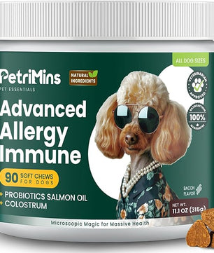 Advanced Allergy Immune Itch Relief for Dogs, Itching Skin Relief & Seasonal Allergies Support with Dog Probiotics, Astragalus Root & Mushroom, Colostrum, Turmeric, Salmon Oil - 90ct, Bacon