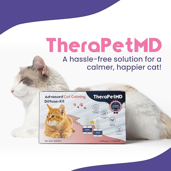TherapetMD - Cat Calming Diffuser Pheromone Kit - Multi Cat Anxiety Relief Stress Reduction Plugin 700 sq ft Coverage Vet Recommended.